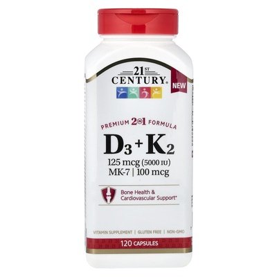 21ST CENTURY VITAMIN D3 PLUS K2 120S
