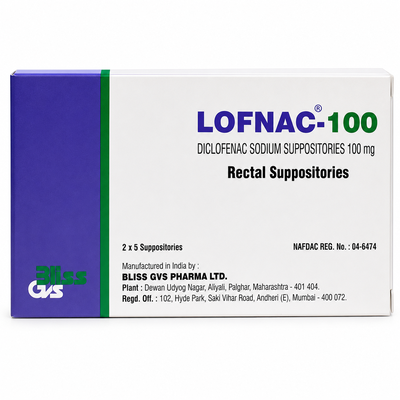 DICLOFENAC SUPP 100MG ALL TYPES (LOFNAC 100MG)